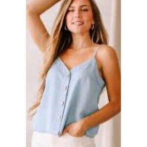 Indigo Rising Jean Camisole Tank Top Powder Blue Button Luxe Soft NWT Size Large